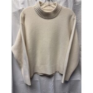 A.W. 100% Cashmere Cropped Sweater Ivory Mock Neck Boxy Soft Knit Women's Luxury